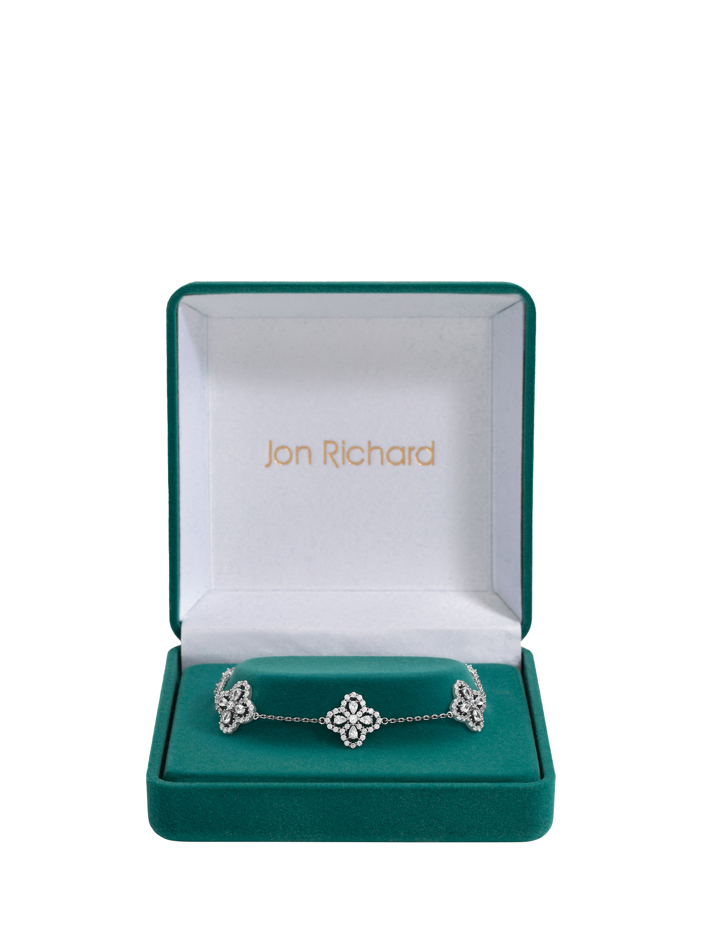 Product image 2 of 6, which shows Jon Richard Cubic Zirconia Clover Bracelet, Silver