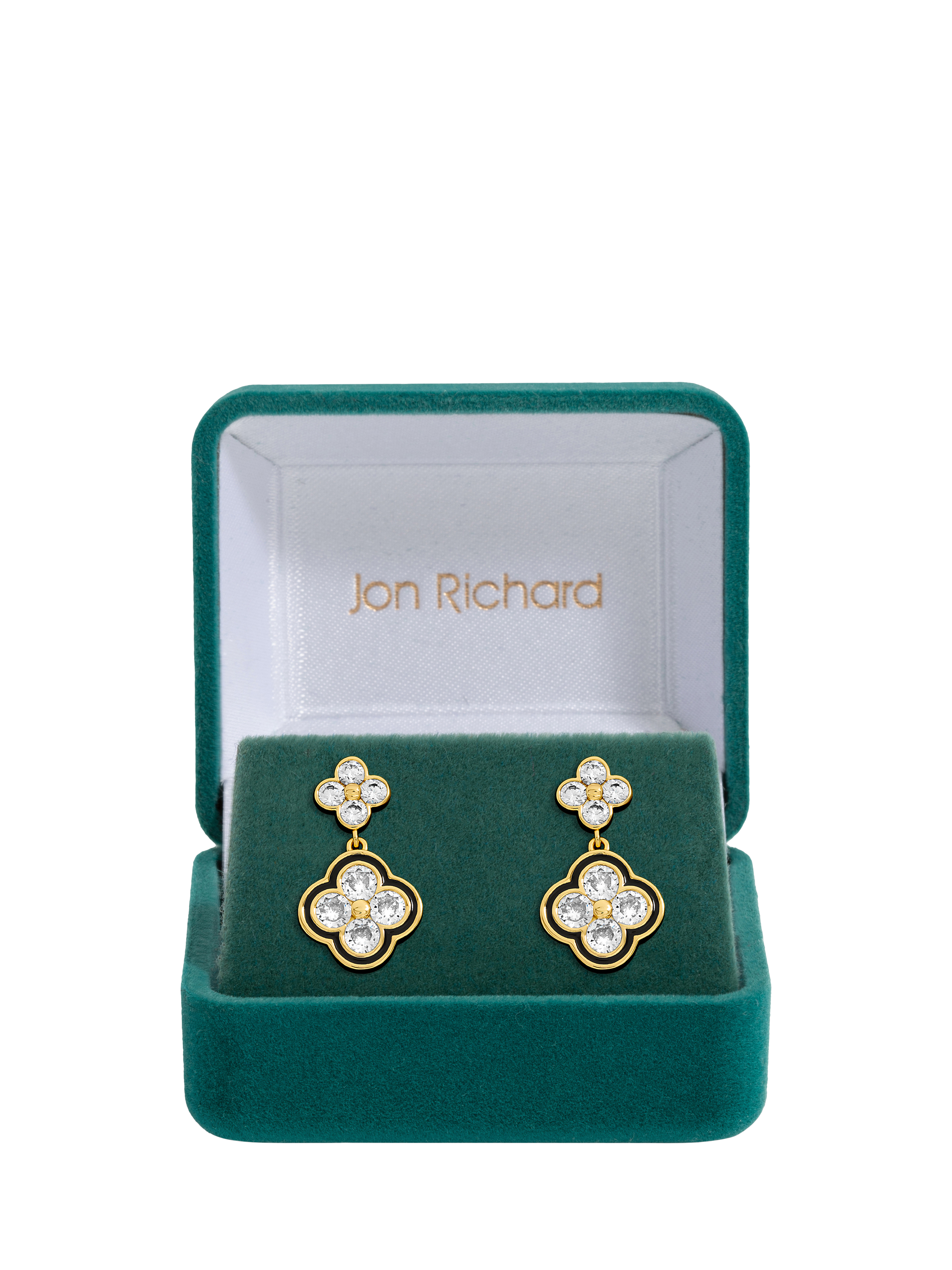 Product image 2 of 3, which shows Jon Richard Crystal Clover Earrings, Gold