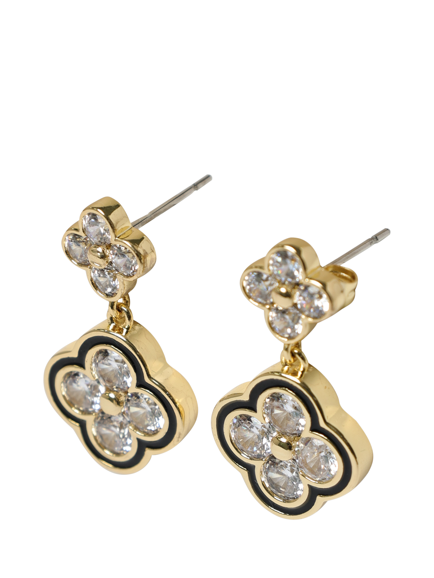 Product image 3 of 3, which shows Jon Richard Crystal Clover Earrings, Gold