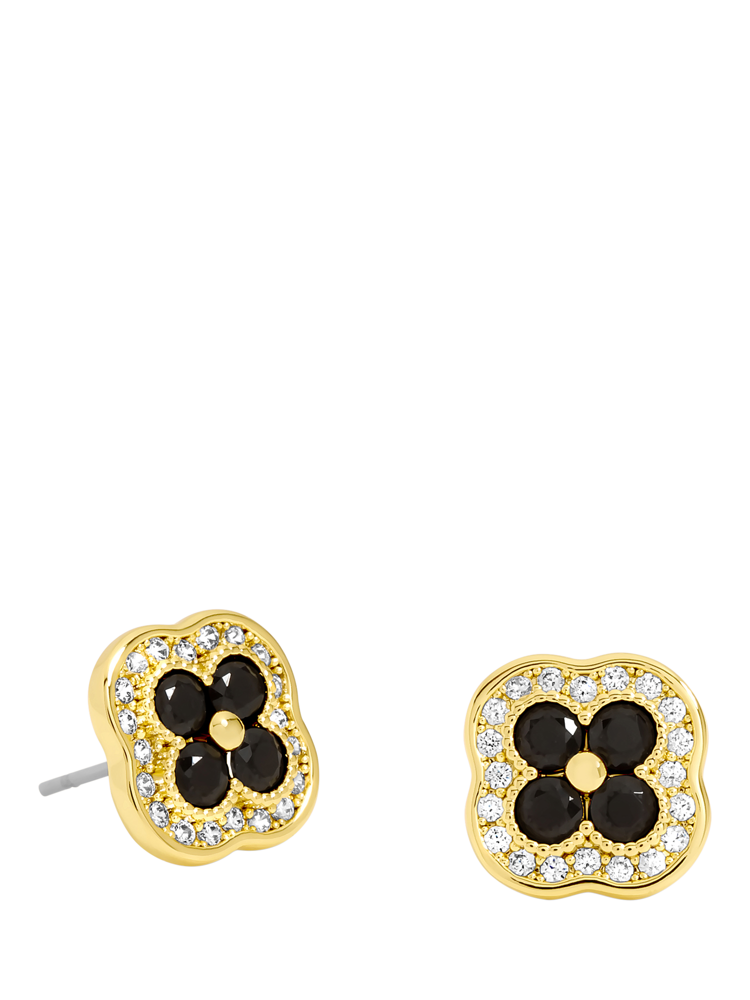 Product image 1 of 1, which shows Jon Richard Crystal Jet Clover Stud Earrings, Gold