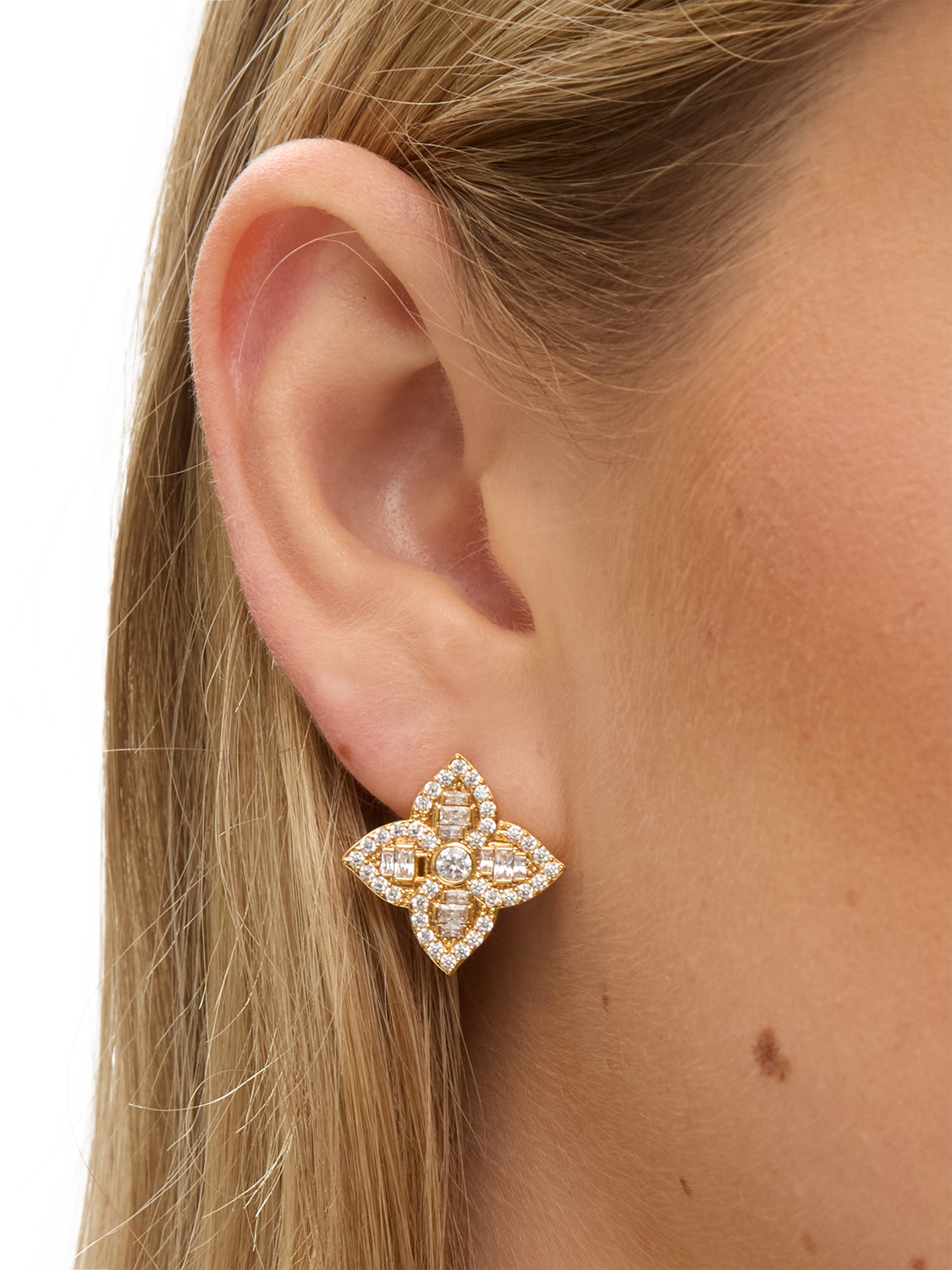 Product image 2 of 3, which shows Jon Richard Crystal Clover Earrings, Gold