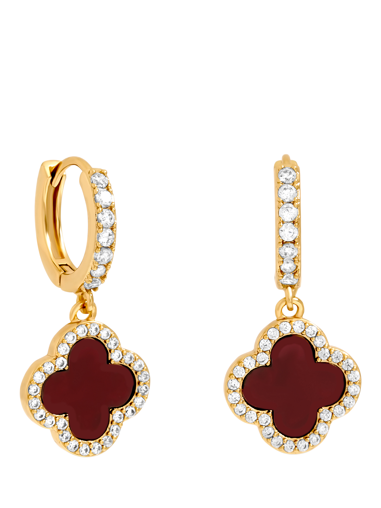 Product image 1 of 3, which shows Jon Richard Carnelian Clover Huggie Earrings, Gold