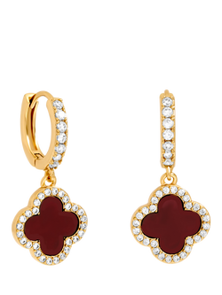 Jon Richard Carnelian Clover Huggie Earrings, Gold, Gold