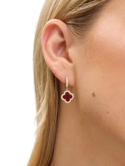 Jon Richard Carnelian Clover Huggie Earrings, Gold - view 2, Gold