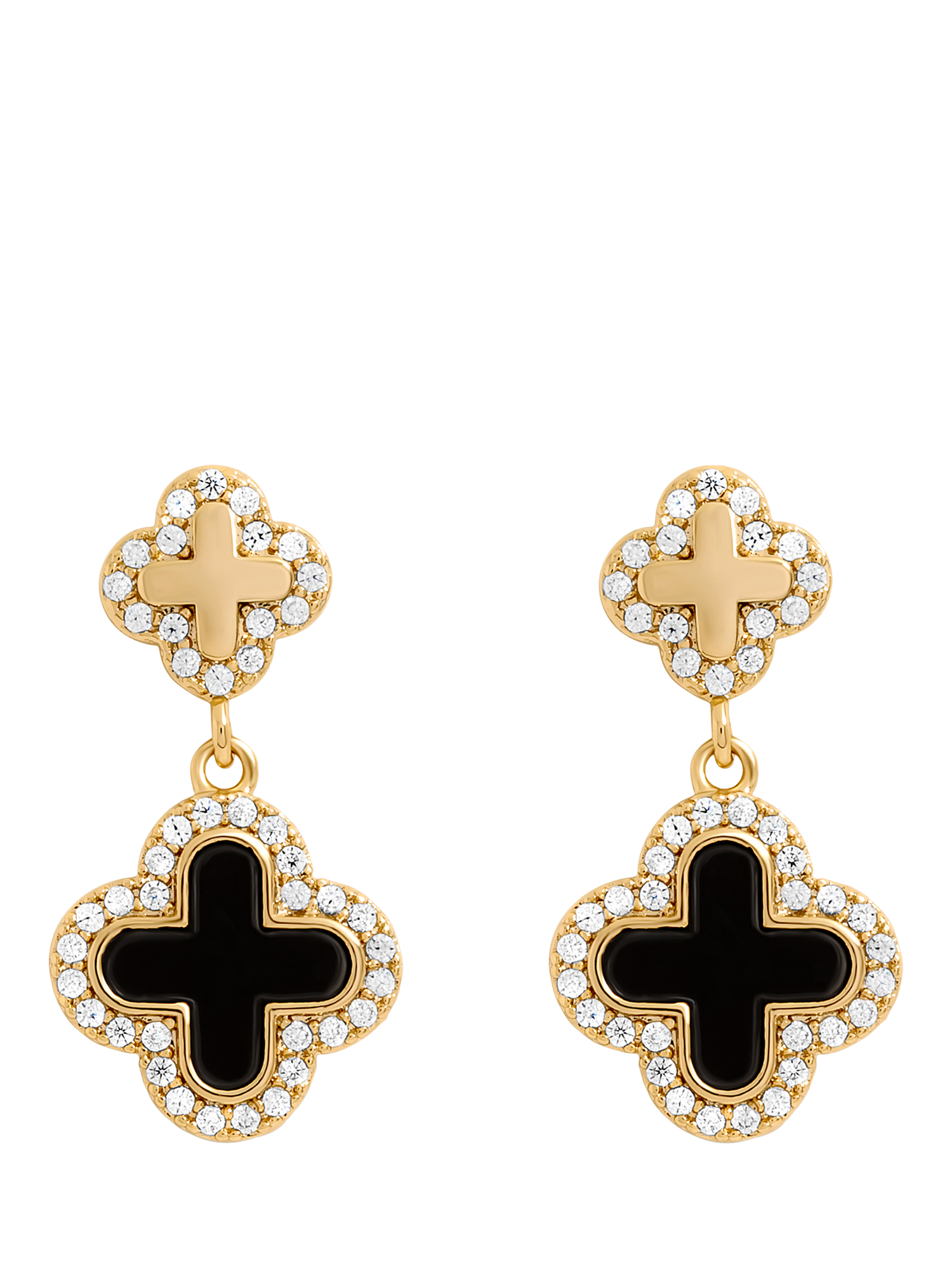 Product image 1 of 5, which shows Jon Richard Jet Enamel Clover Earrings, Gold