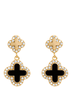 Jon Richard Jet Enamel Clover Earrings, Gold, Gold