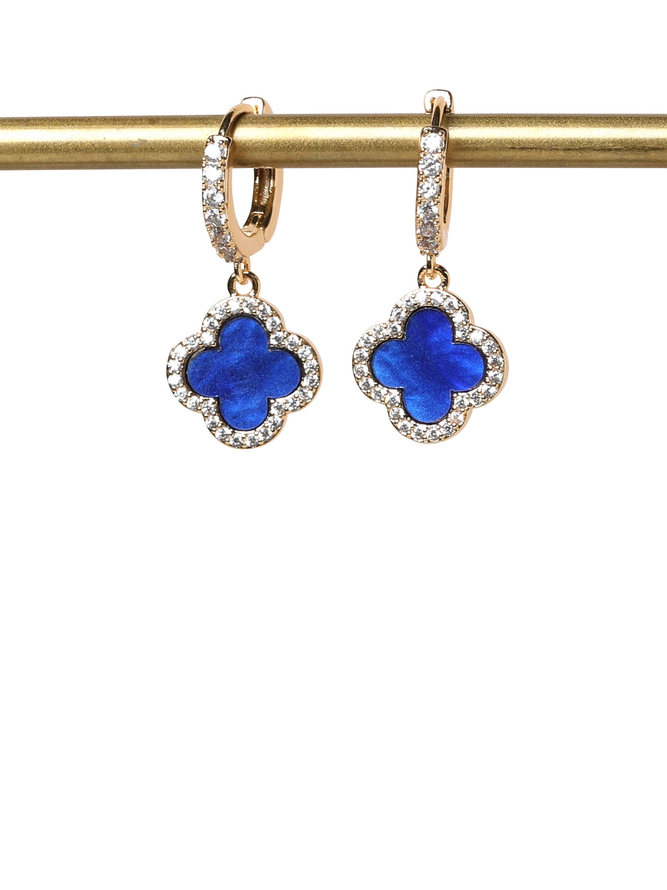 Product image 2 of 2, which shows Jon Richard Lapis Clover Huggie Earrings, Gold