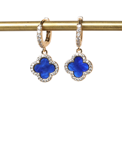 Jon Richard Lapis Clover Huggie Earrings, Gold - view 2, Gold