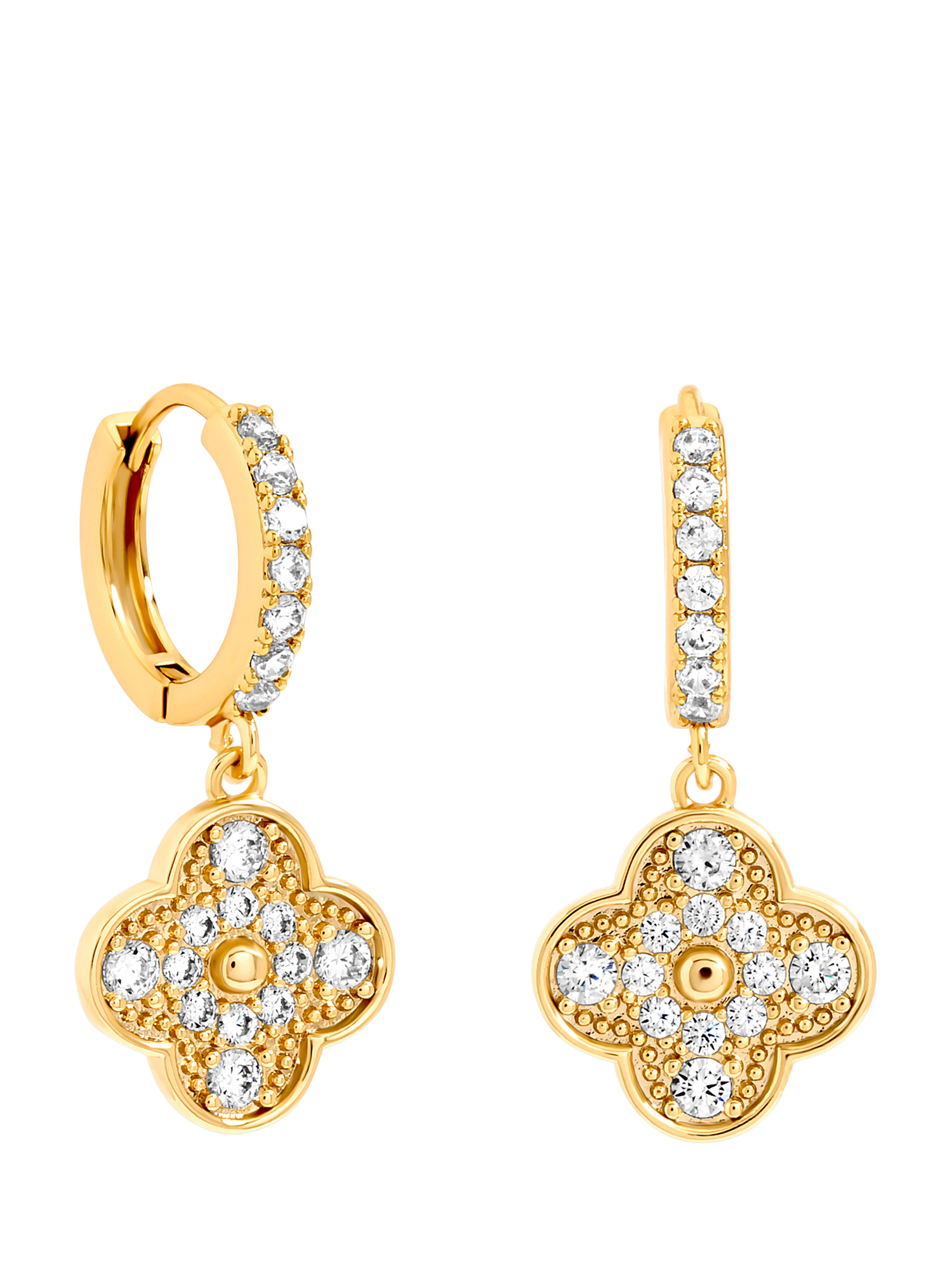 Product image 1 of 3, which shows Jon Richard Pave Clover Hoop Drop Earrings, Gold