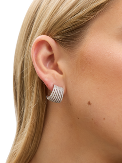 Jon Richard Cubic Zirconia Multirow Hoop Earrings, Silver - view 2, Silver