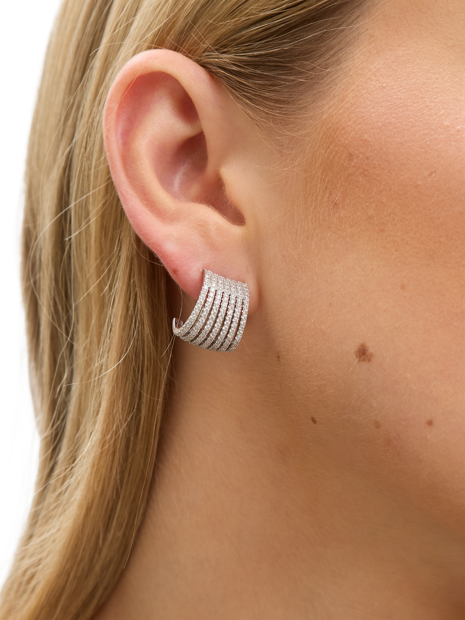 Product image 3 of 4, which shows Jon Richard Cubic Zirconia Multirow Hoop Earrings, Silver