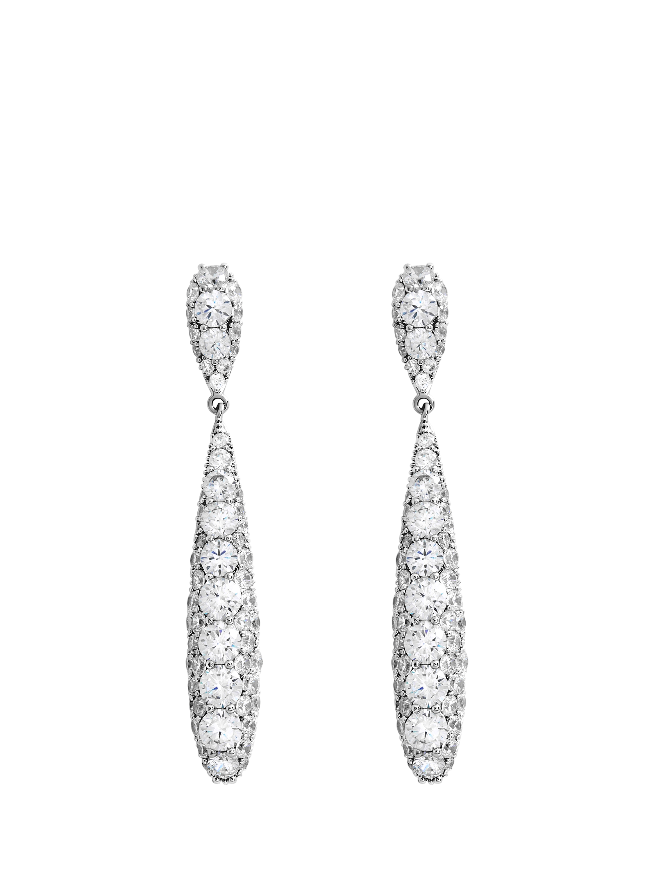 Product image 1 of 3, which shows Jon Richard Pave Crystal Drop Earrings, Silver