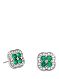 Jon Richard Crystal and Emerald Clover Studs Earrings, Silver