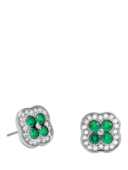 Jon Richard Crystal and Emerald Clover Studs Earrings, Silver, Silver