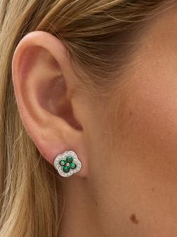 Jon Richard Crystal and Emerald Clover Studs Earrings, Silver - view 2, Silver