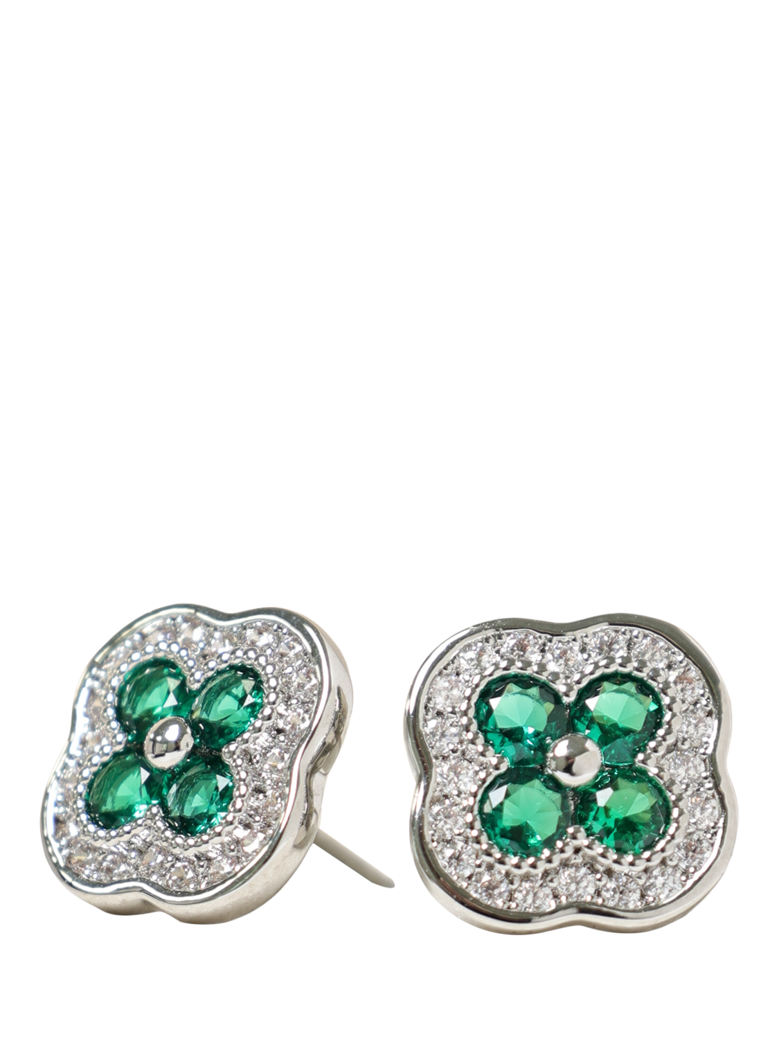 Product image 3 of 3, which shows Jon Richard Crystal and Emerald Clover Studs Earrings, Silver