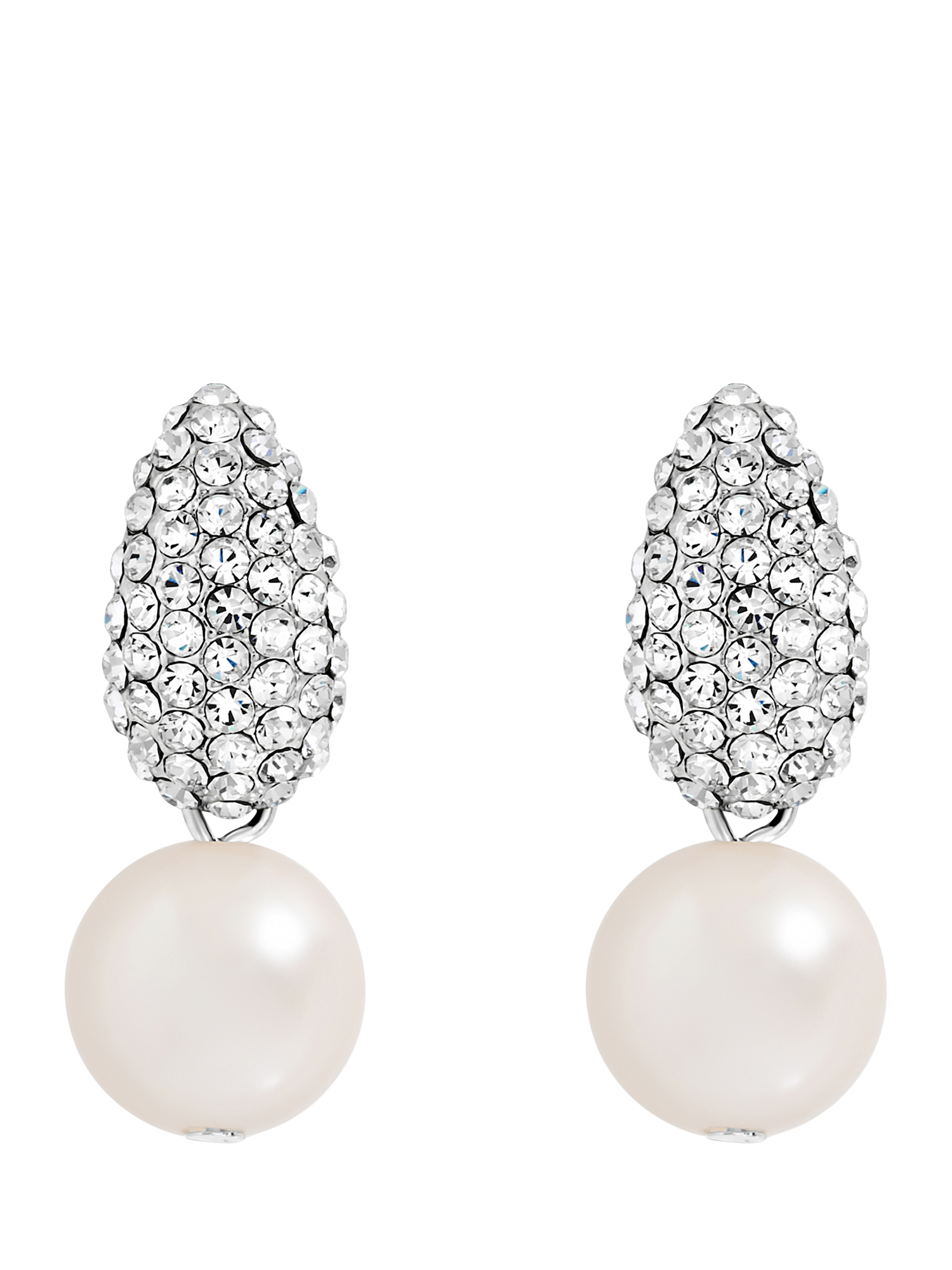 Product image 1 of 3, which shows Jon Richard Silver Pearl and Crystal Earrings, Silver