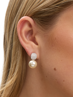 Jon Richard Silver Pearl and Crystal Earrings, Silver - view 2, Silver