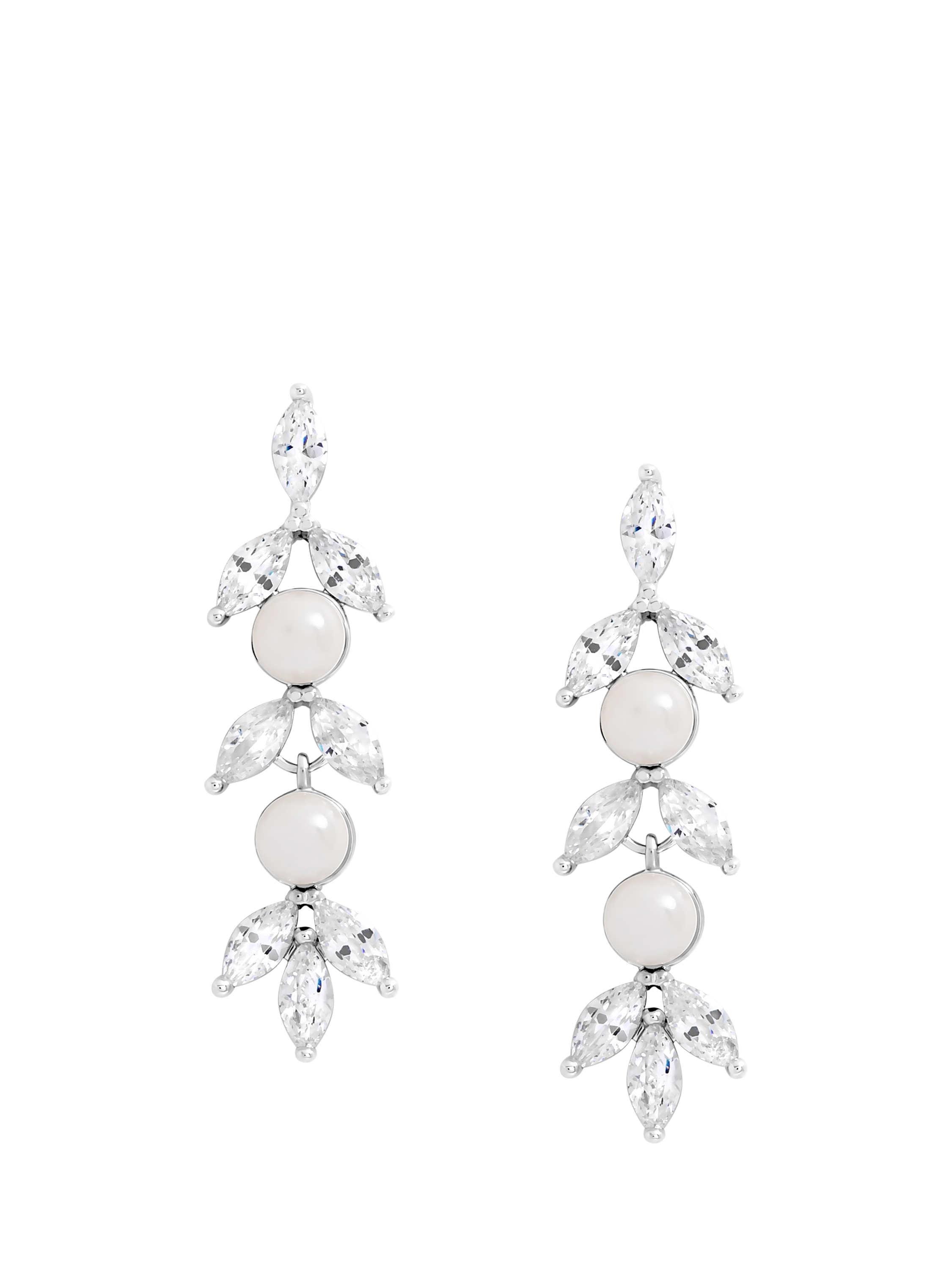 Product image 1 of 4, which shows Jon Richard Pearl and Crystal Leaf Drop Earrings, Silver