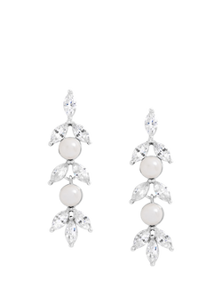 Jon Richard Pearl and Crystal Leaf Drop Earrings, Silver, Silver