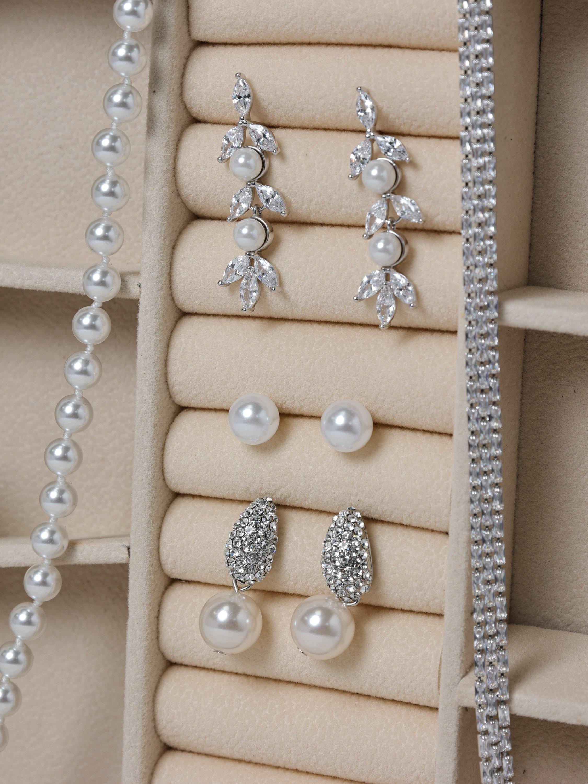 Product image 3 of 4, which shows Jon Richard Pearl and Crystal Leaf Drop Earrings, Silver