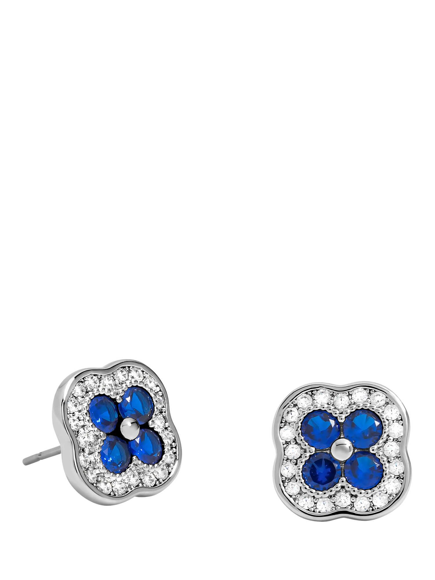 Product image 1 of 1, which shows Jon Richard Crystal and Sapphire Clover Stud Earrings, Silver
