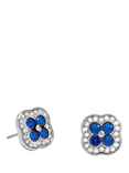 Jon Richard Crystal and Sapphire Clover Stud Earrings, Silver