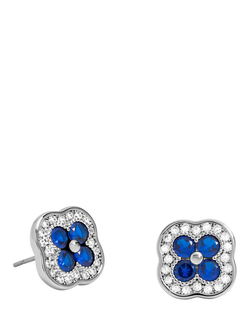 Jon Richard Crystal and Sapphire Clover Stud Earrings, Silver, Silver