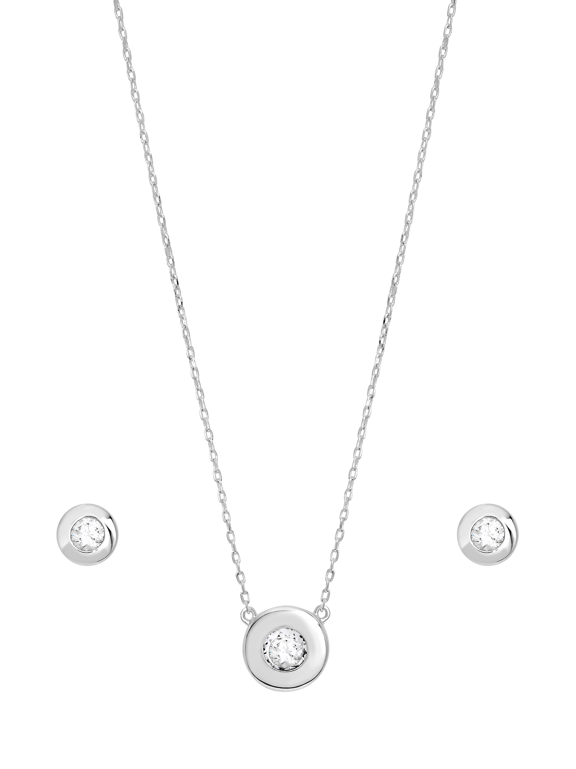 Product image 1 of 4, which shows Jon Richard Crystal Bezel Necklace and Earrings Set, Silver