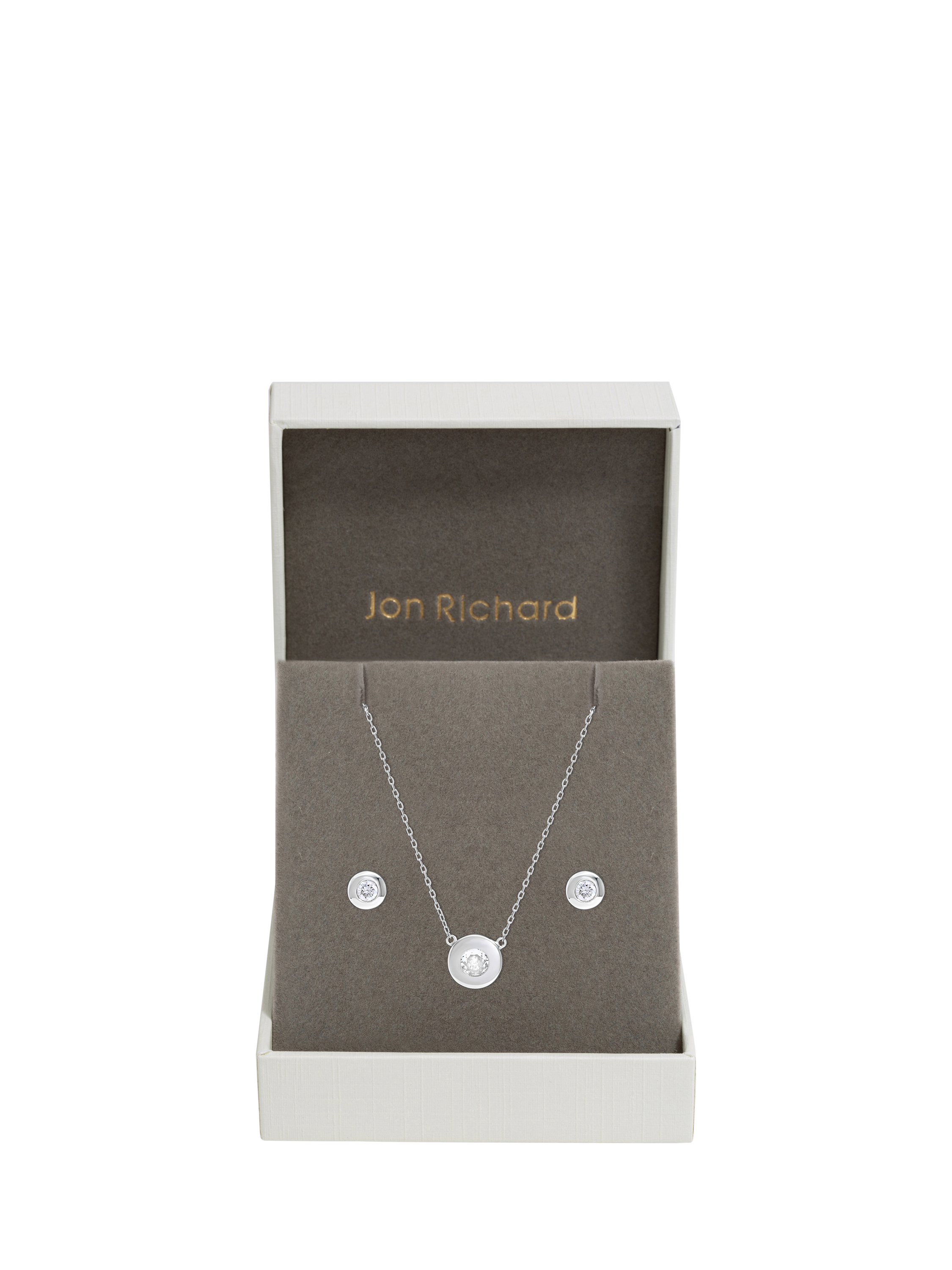 Product image 2 of 4, which shows Jon Richard Crystal Bezel Necklace and Earrings Set, Silver