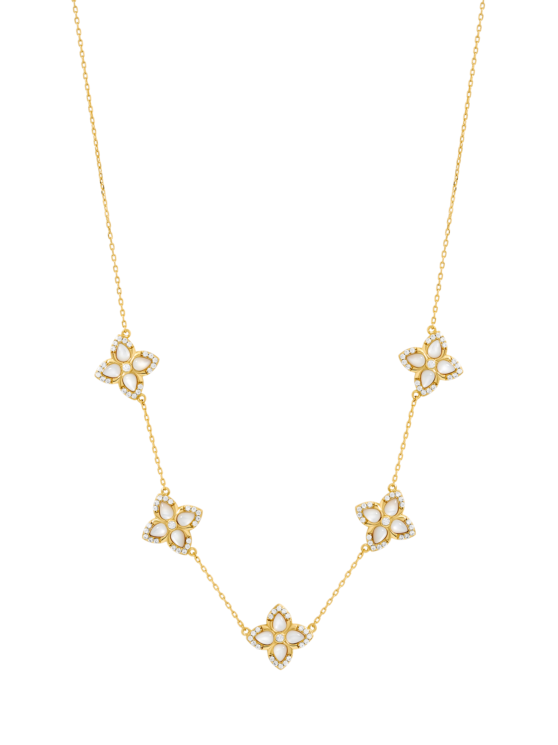 Product image 1 of 3, which shows Jon Richard Mop Clover Necklace, Gold
