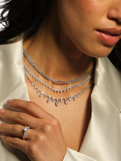 Jon Richard Cubic Zirconia Baguette Necklace, Silver - view 2, Silver