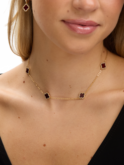 Jon Richard Carnelian Station Clover Necklace, Gold - view 2, Gold