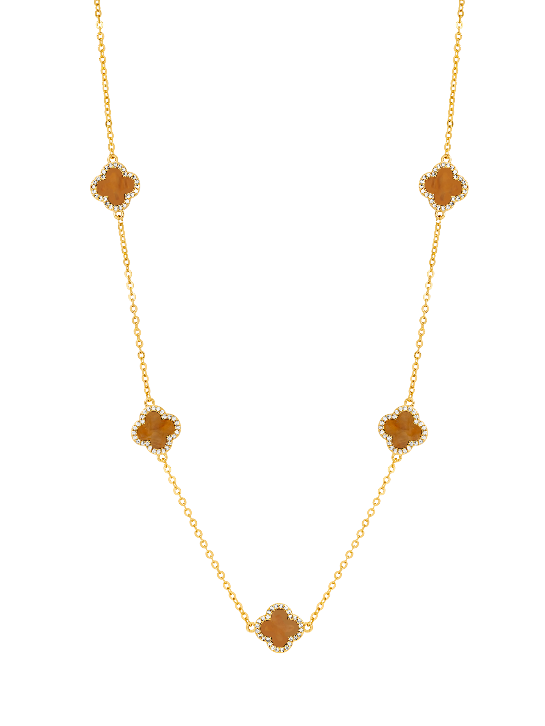 Product image 1 of 3, which shows Jon Richard Tigers Eye Station Clover Necklace, Gold