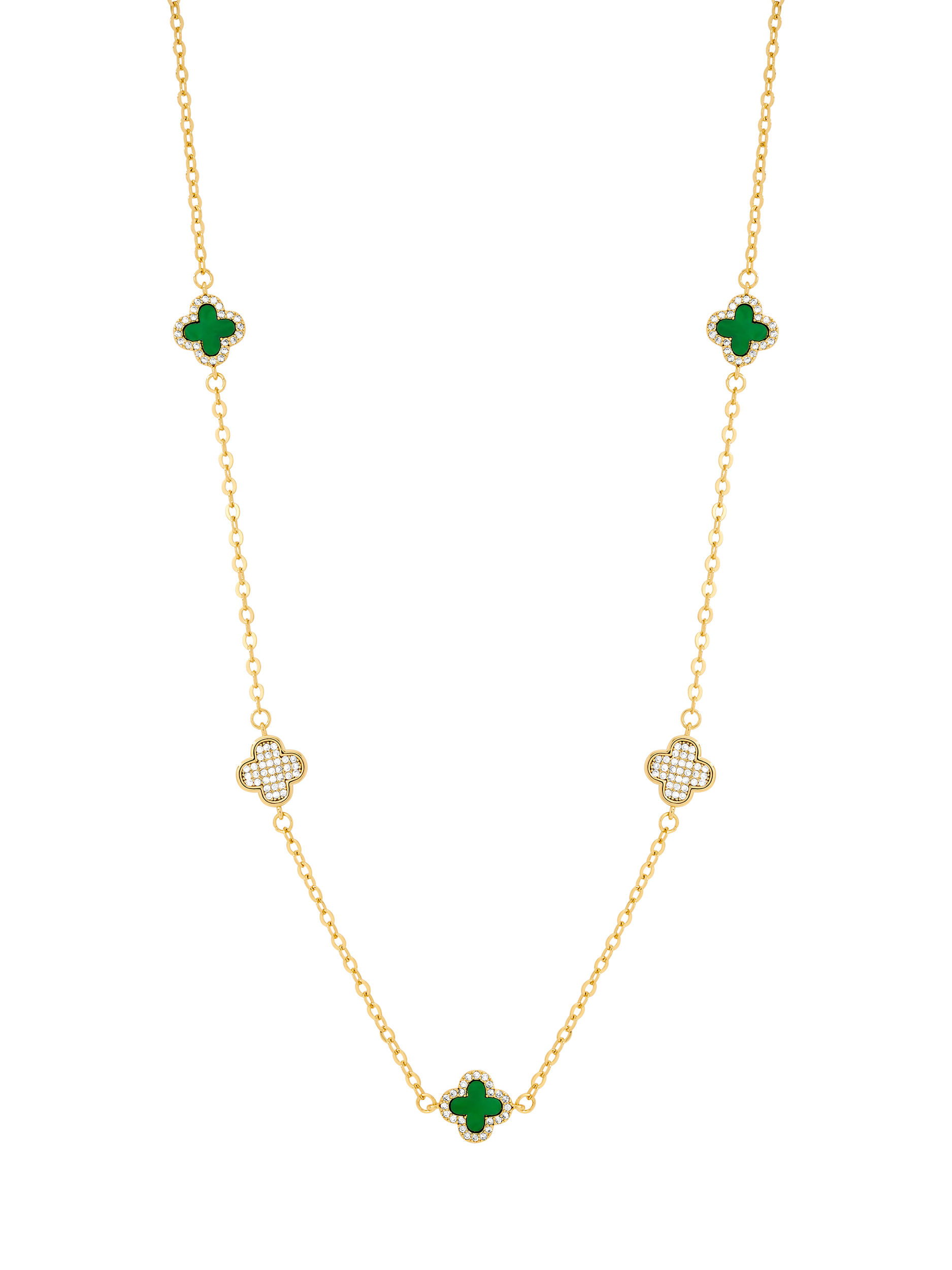 Product image 1 of 1, which shows Jon Richard Pave Malachite Clover Necklace, Gold