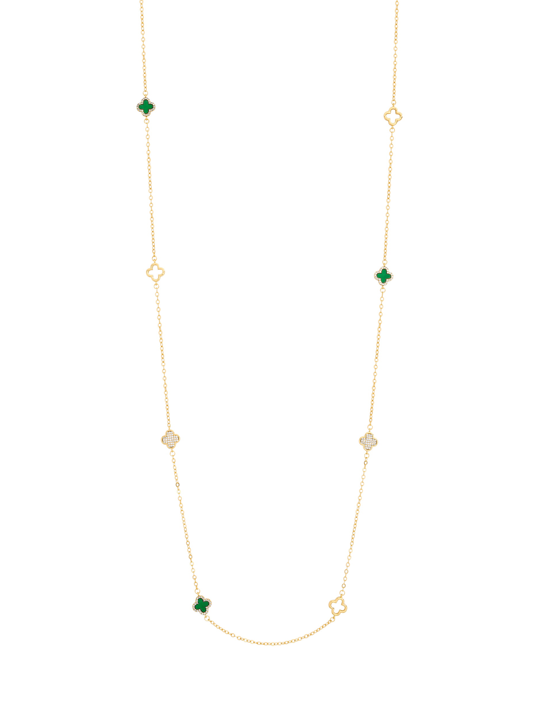 Product image 1 of 1, which shows Jon Richard Malachite Clover Station Rope Necklace, Gold