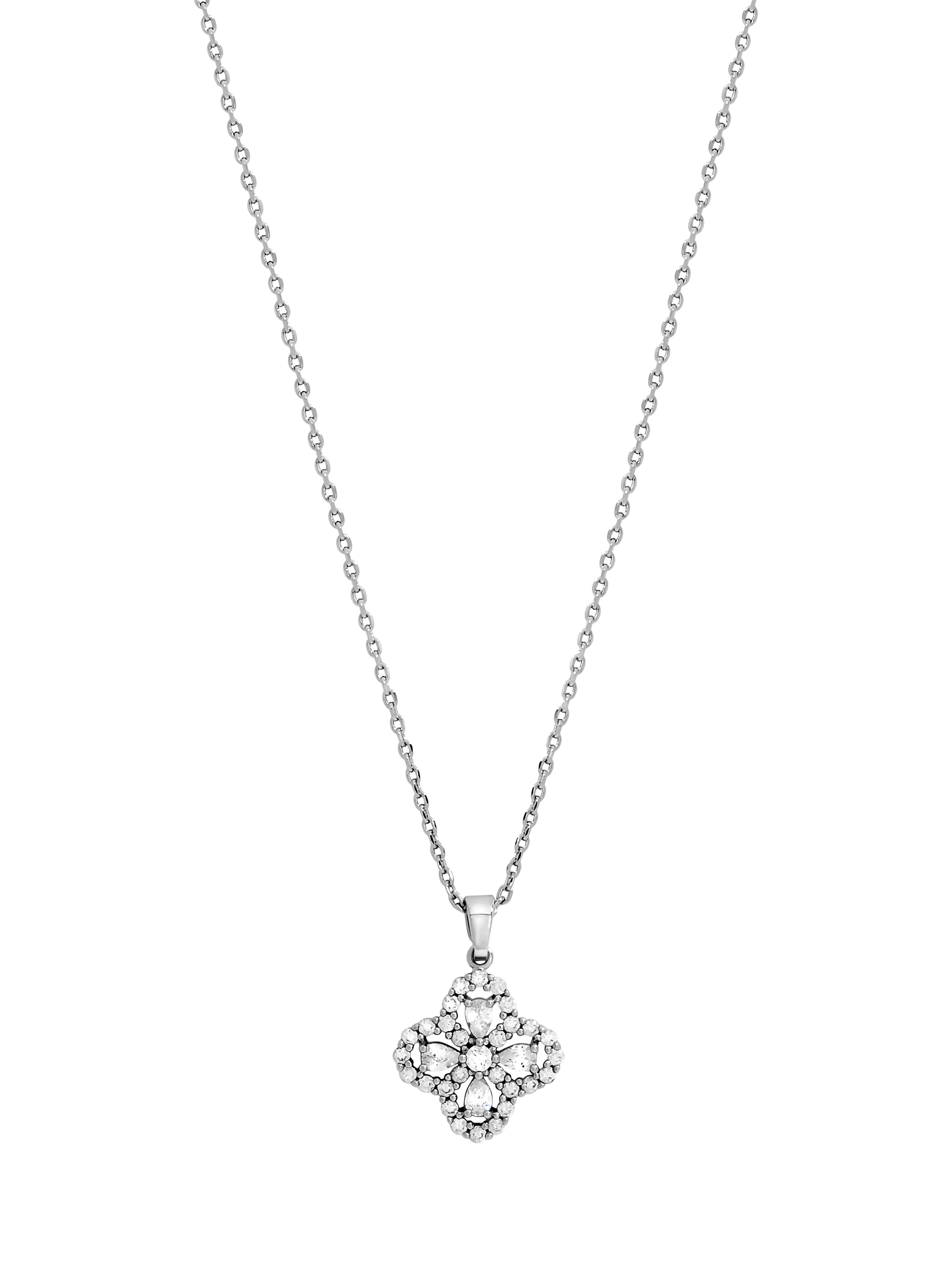 Product image 1 of 6, which shows Jon Richard Cubic Zirconia Clover Pendant, Silver