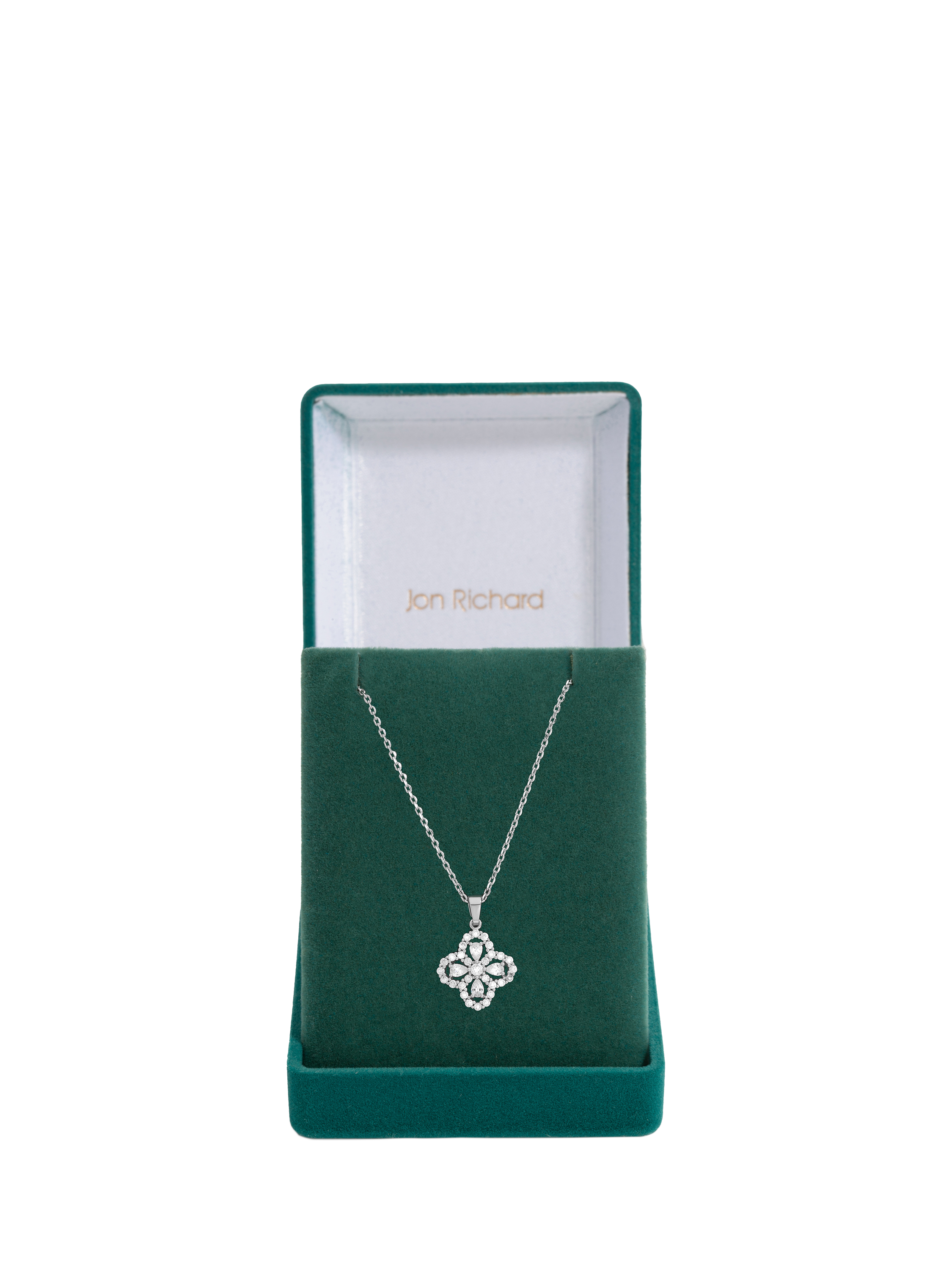 Product image 2 of 6, which shows Jon Richard Cubic Zirconia Clover Pendant, Silver