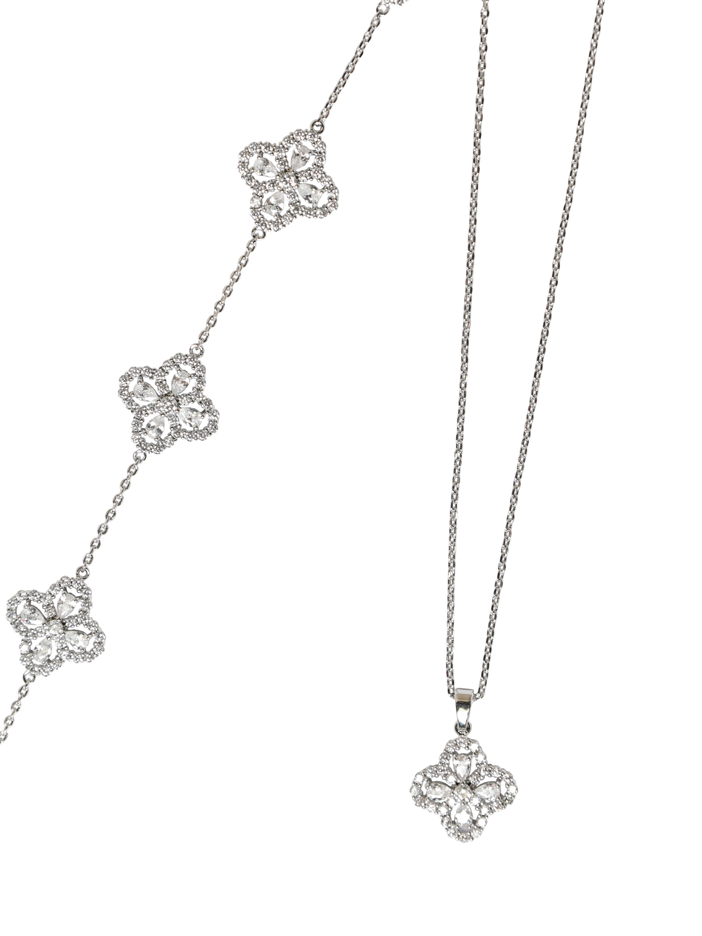 Product image 4 of 6, which shows Jon Richard Cubic Zirconia Clover Pendant, Silver