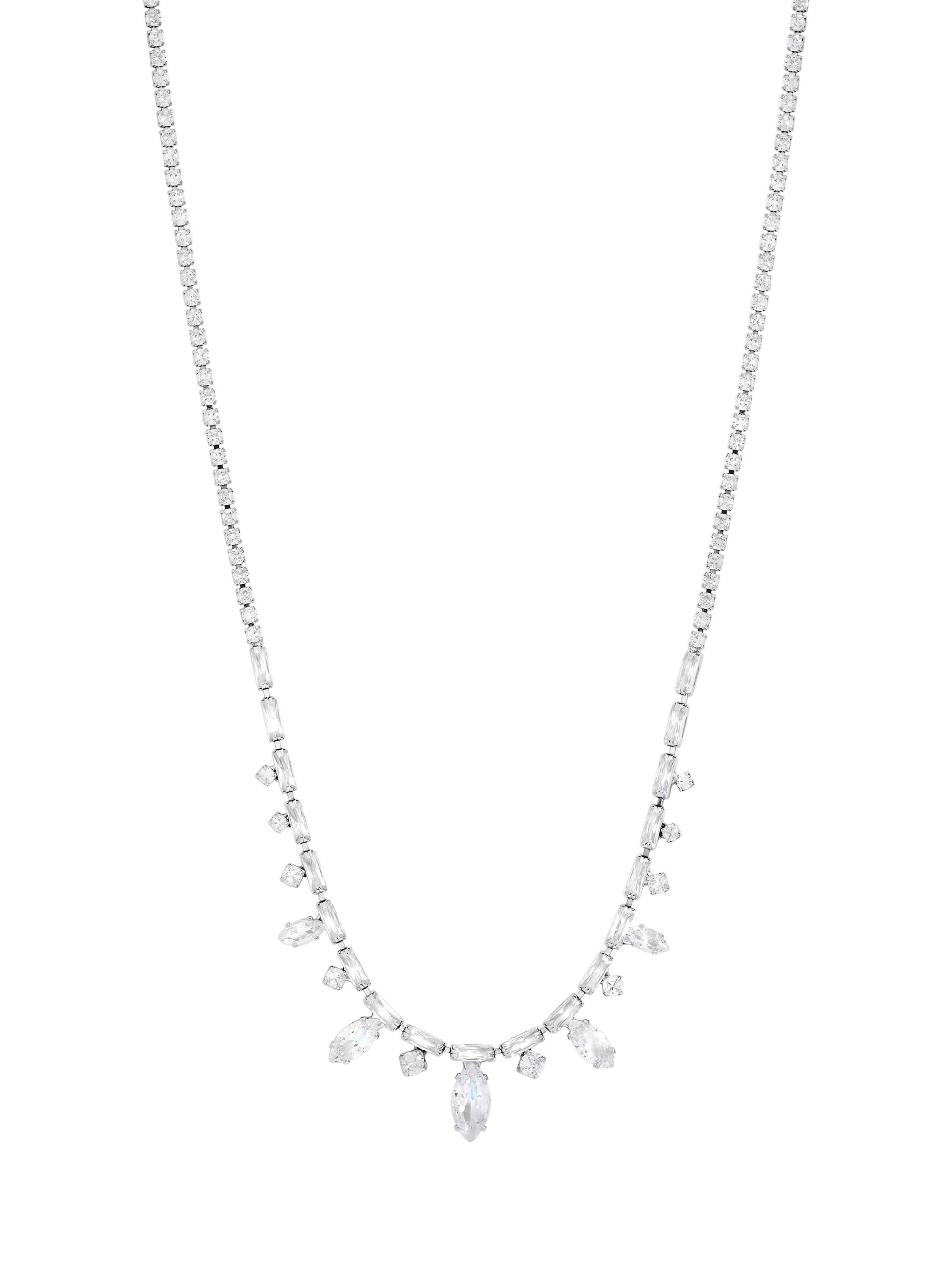 Product image 1 of 4, which shows Jon Richard Cubic Zirconia Navette Stone Drop Necklace, Silver