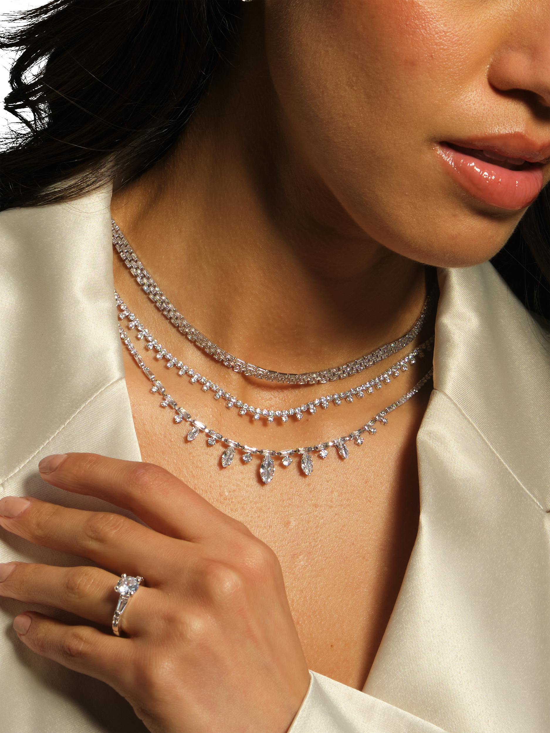 Product image 2 of 5, which shows Jon Richard Cubic Zirconia Fine Drop Necklace, Silver
