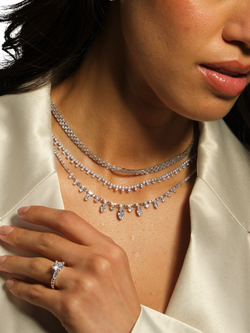 Jon Richard Cubic Zirconia Fine Drop Necklace, Silver - view 2, Silver