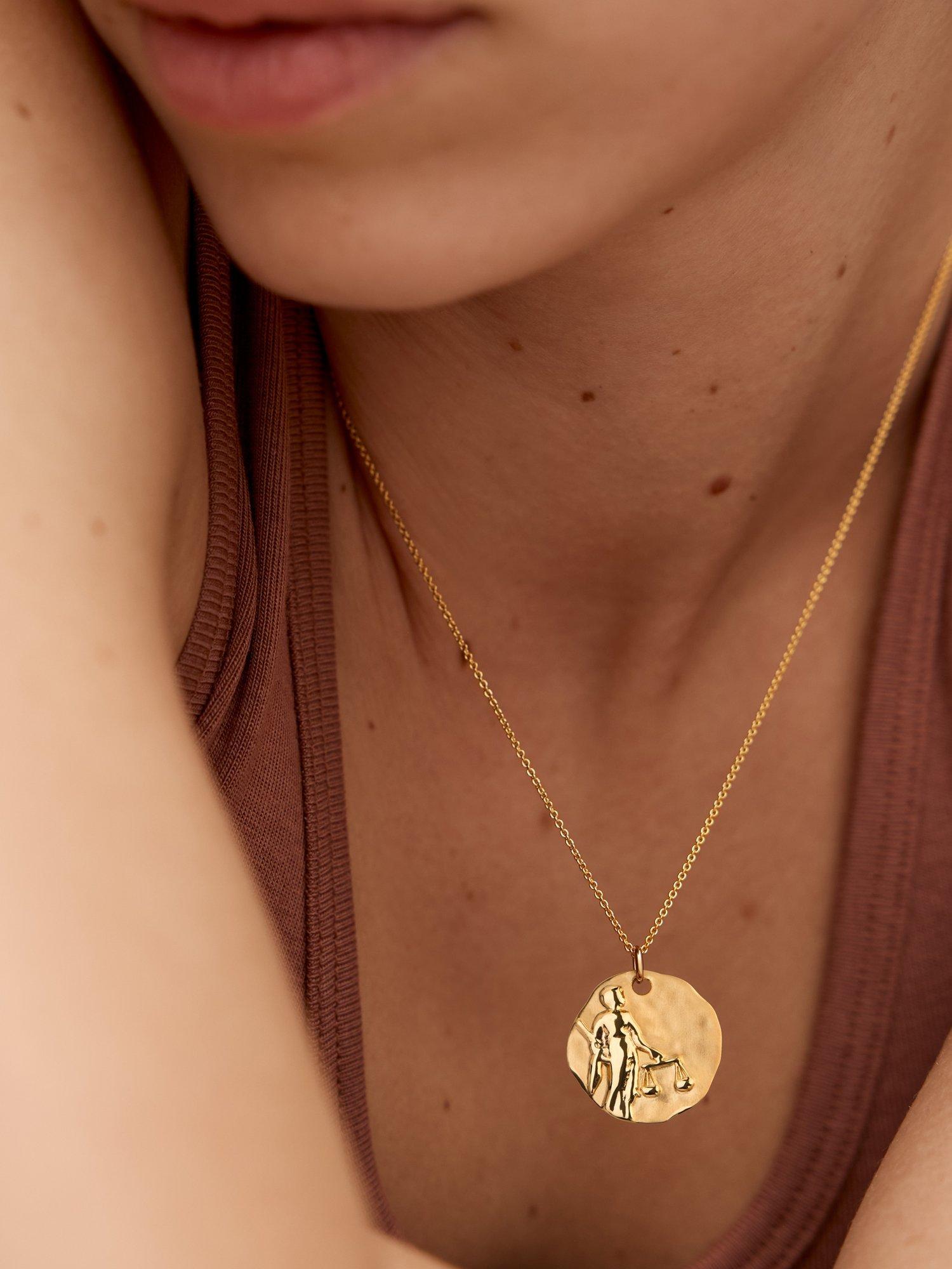 Product image 2 of 5, which shows Monica Zodiac Pendant Necklace, Gold, Libra