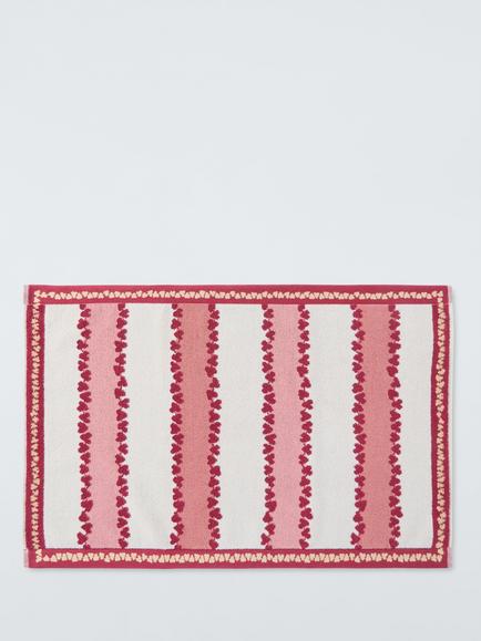 John Lewis x Sanderson Frisk Stripe Cotton Bath Mat, Avocado Pink