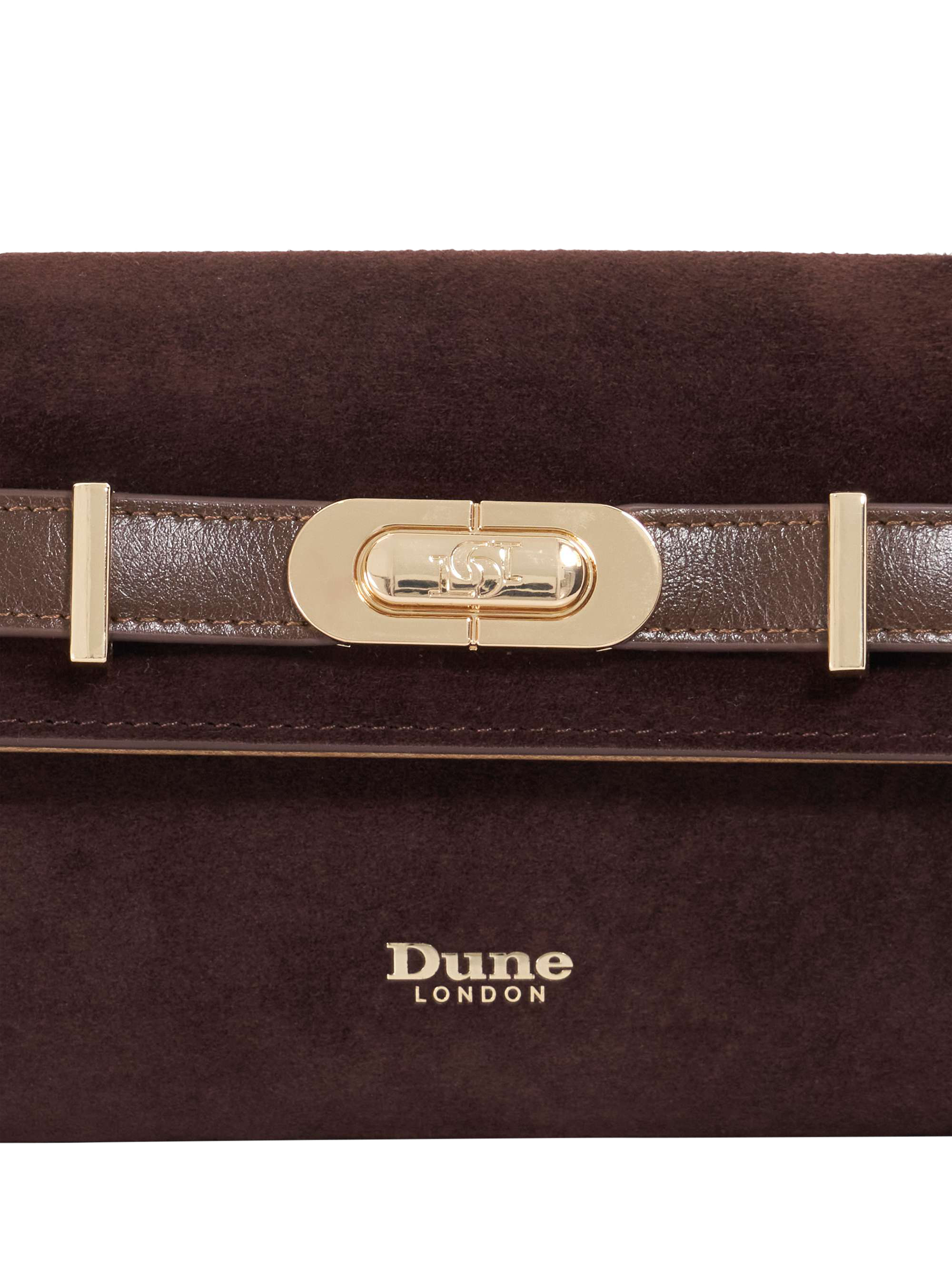 Product image 5 of 5, which shows Dune London Showmance Suede Crossbody Bag, Brown