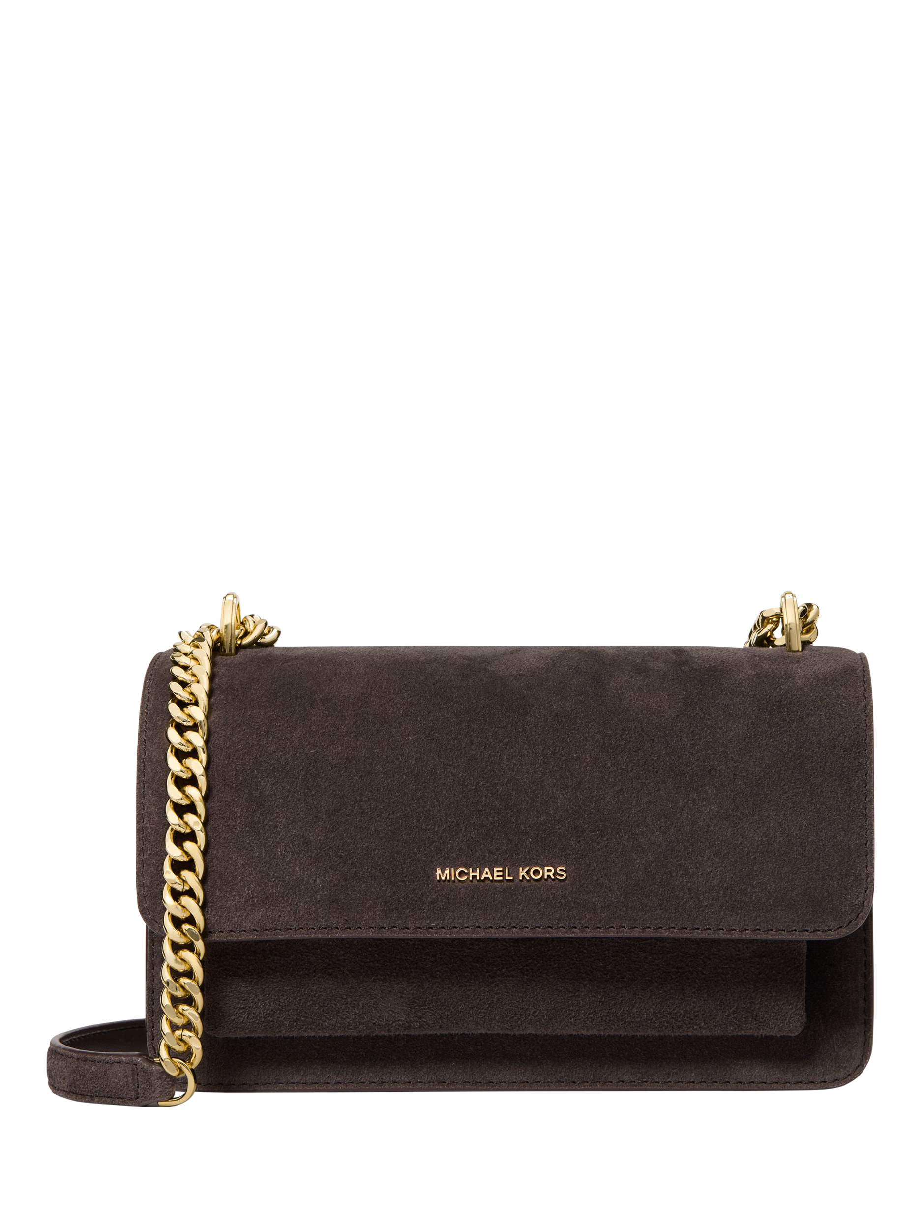 Product image 1 of 3, which shows Michael Kors Claire Suede Shoulder Bag, Chocolate