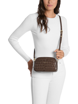 Michael Kors Jet Set Croc Effect Leather Crossbody Bag, Chocolate - view 2, Chocolate