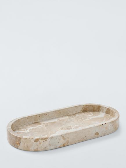 John Lewis Oval Marble Bathroom Accessories Tray, Fossil Beige