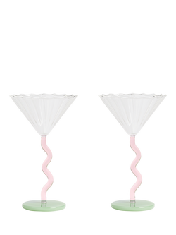 &k Amsterdam Curved Coupe Glasses, Set of 2, Multi, Multi