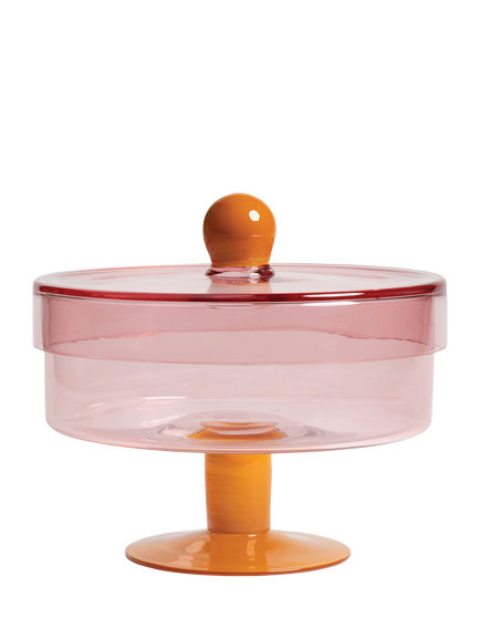 &k Amsterdam Duo Glass Cake Stand, Pink, Pink